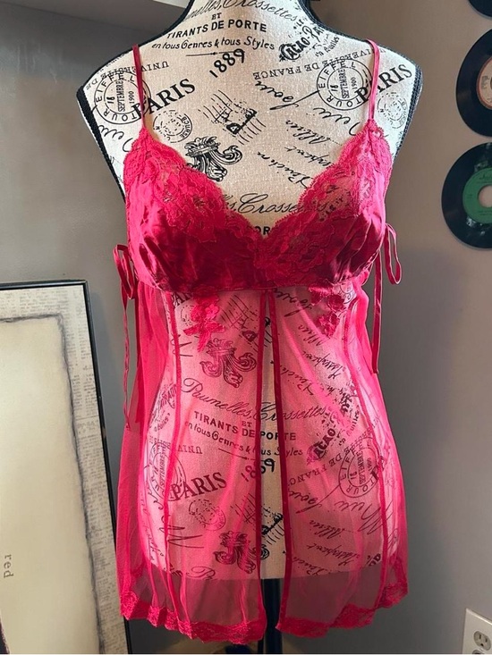 Victoria's Secret Other - Victoria's Secret Hot Pink Sheer Lace Babydoll Chemise